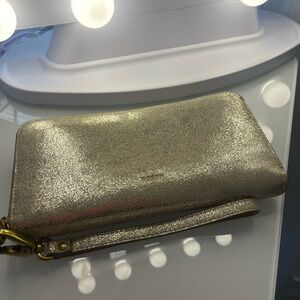 Fossil Gold Metallic Logan Zip Card & Key Holder Wristlet with RFID